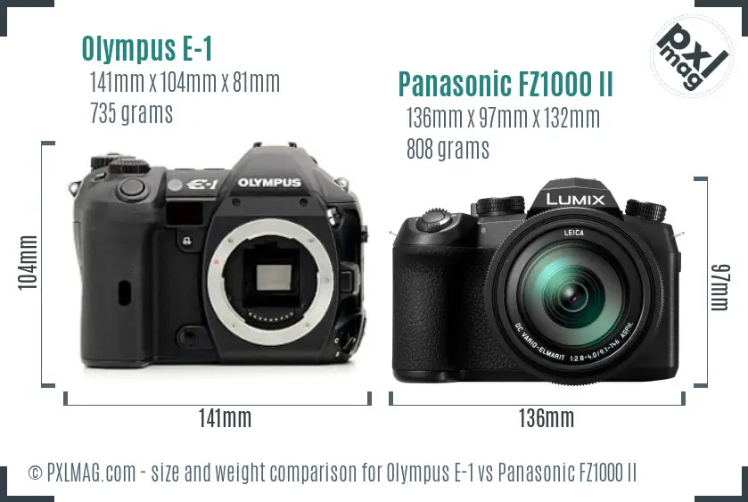 Olympus E-1 vs Panasonic FZ1000 II size comparison