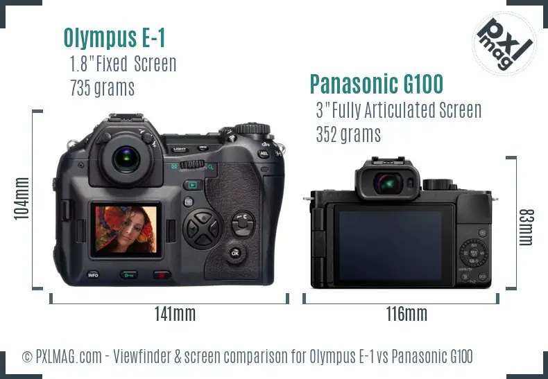 Olympus E-1 vs Panasonic G100 Screen and Viewfinder comparison