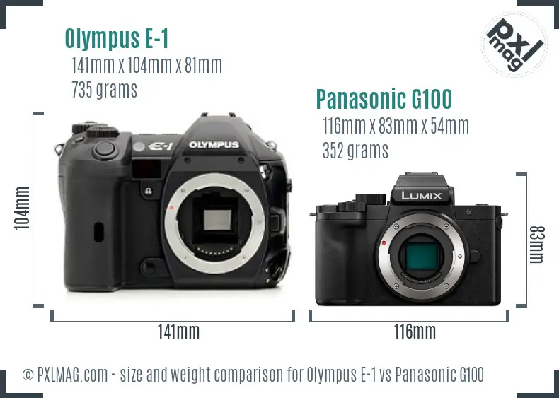 Olympus E-1 vs Panasonic G100 size comparison