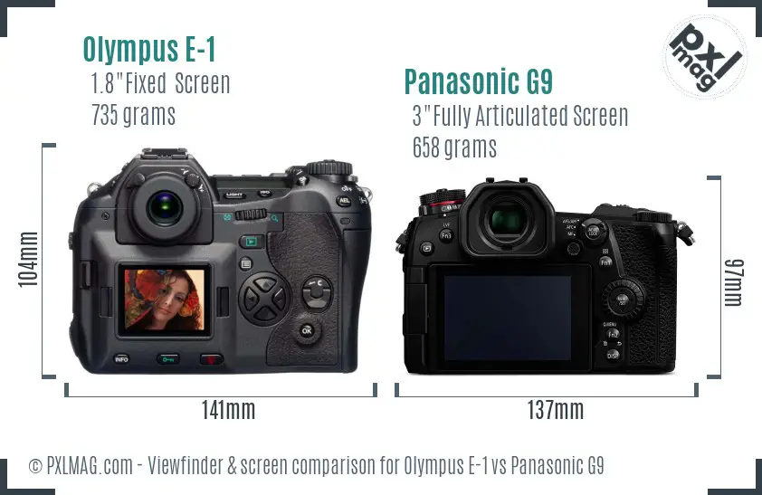 Olympus E-1 vs Panasonic G9 Screen and Viewfinder comparison