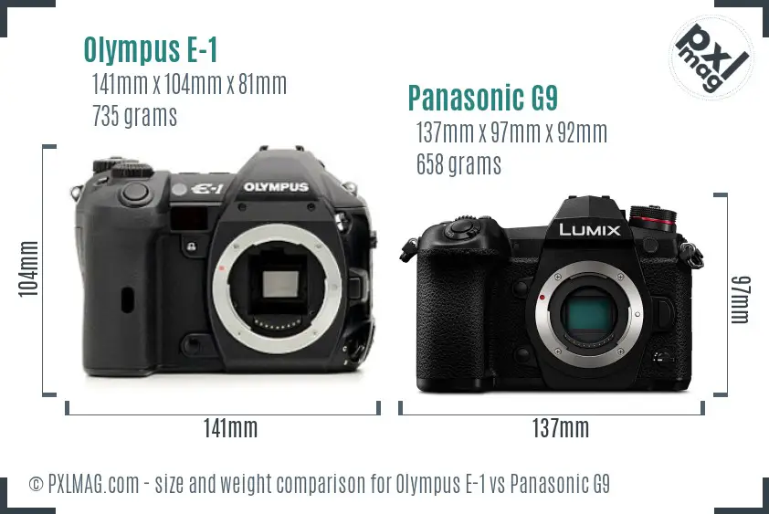 Olympus E-1 vs Panasonic G9 size comparison