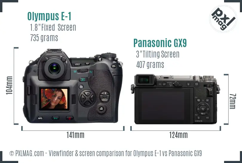 Olympus E-1 vs Panasonic GX9 Screen and Viewfinder comparison