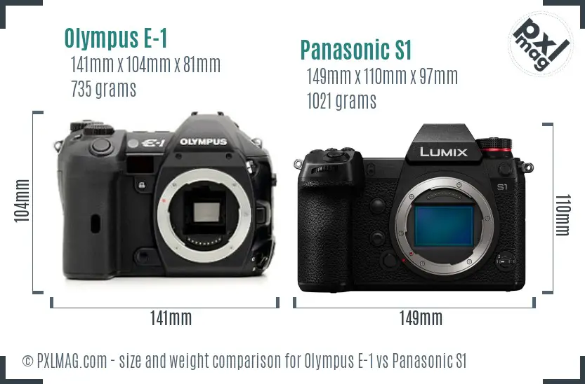 Olympus E-1 vs Panasonic S1 size comparison
