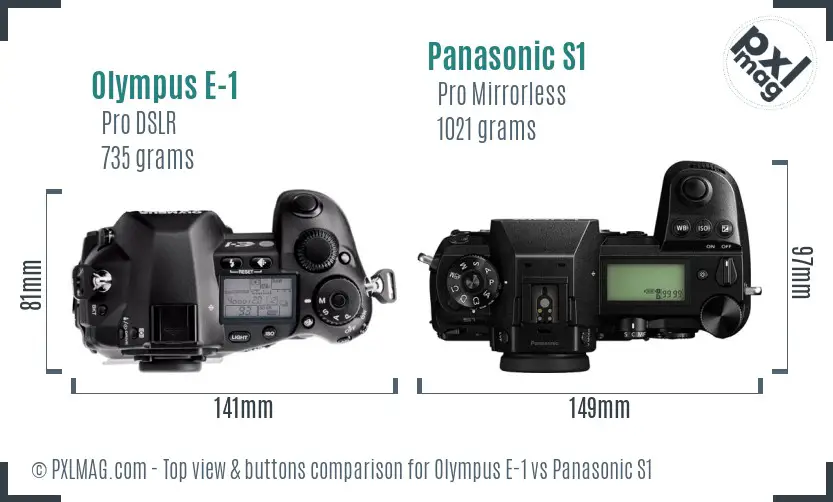 Olympus E-1 vs Panasonic S1 top view buttons comparison