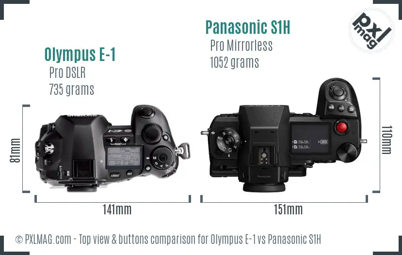 Olympus E-1 vs Panasonic S1H top view buttons comparison