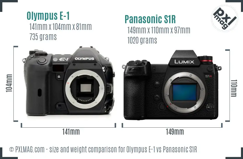 Olympus E-1 vs Panasonic S1R size comparison