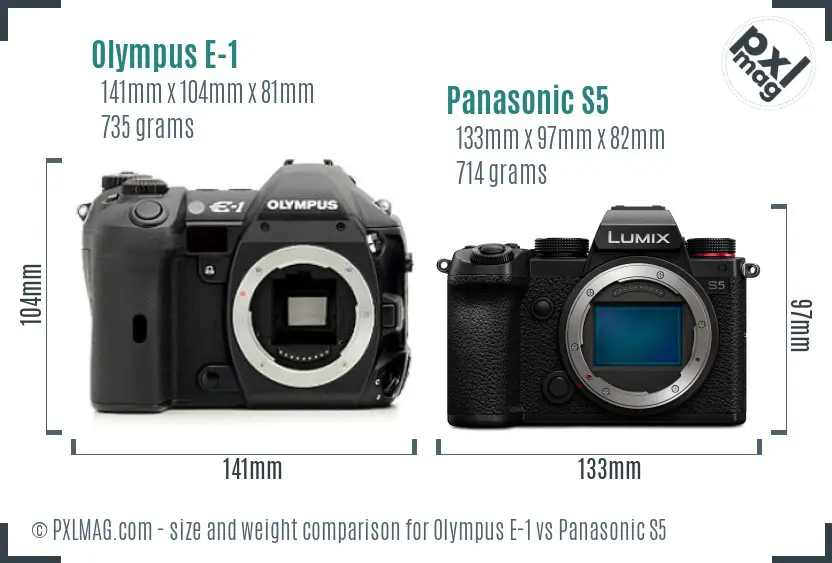 Olympus E-1 vs Panasonic S5 size comparison