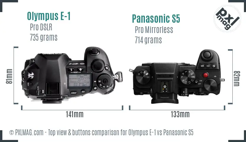 Olympus E-1 vs Panasonic S5 top view buttons comparison
