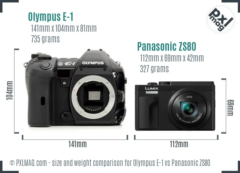 Olympus E-1 vs Panasonic ZS80 size comparison