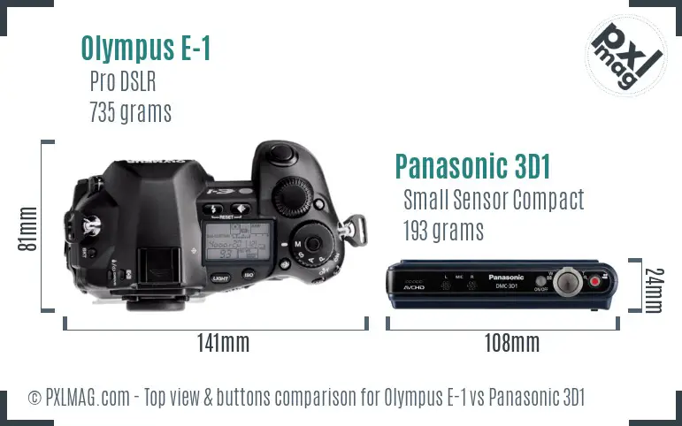 Olympus E-1 vs Panasonic 3D1 top view buttons comparison