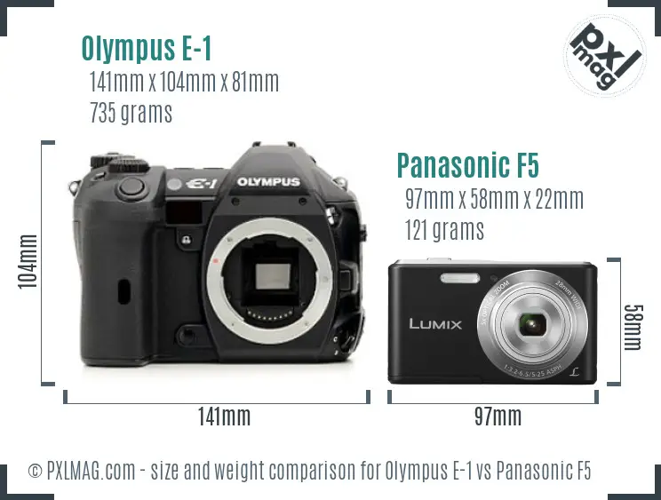 Olympus E-1 vs Panasonic F5 size comparison