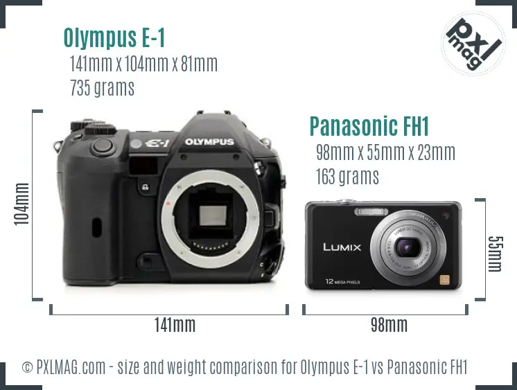 Olympus E-1 vs Panasonic FH1 size comparison