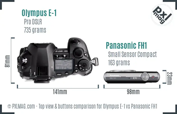 Olympus E-1 vs Panasonic FH1 top view buttons comparison