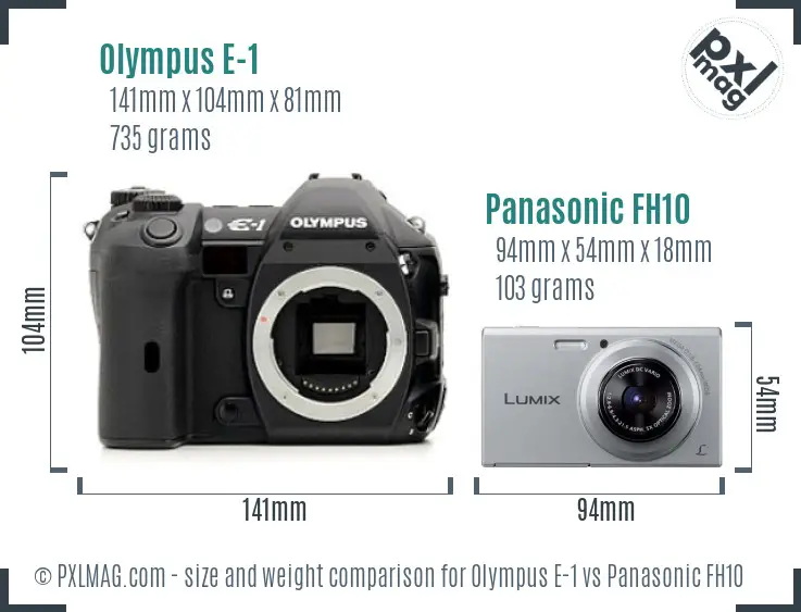 Olympus E-1 vs Panasonic FH10 size comparison