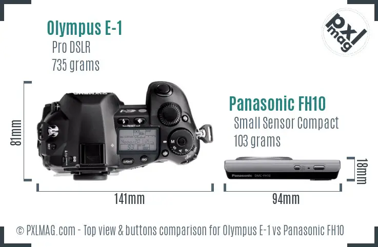 Olympus E-1 vs Panasonic FH10 top view buttons comparison
