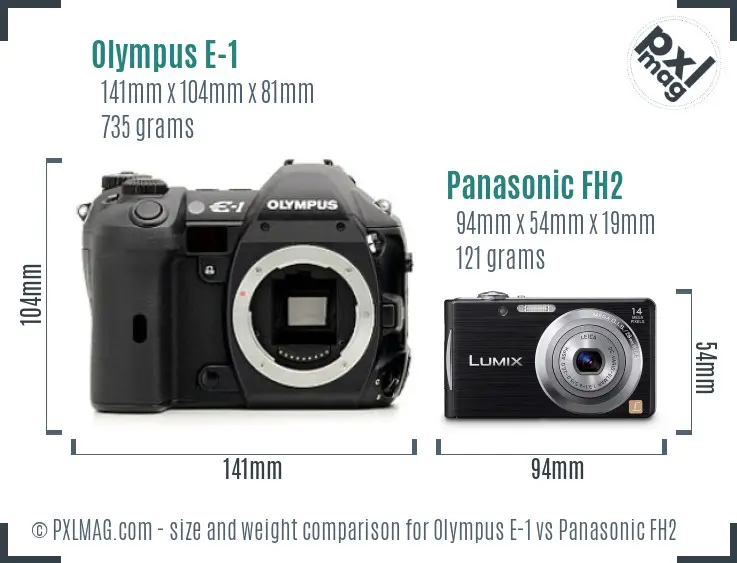 Olympus E-1 vs Panasonic FH2 size comparison