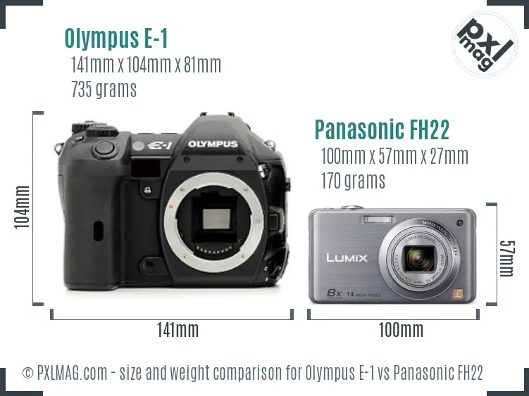 Olympus E-1 vs Panasonic FH22 size comparison