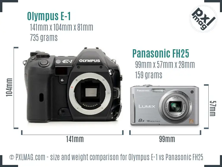 Olympus E-1 vs Panasonic FH25 size comparison