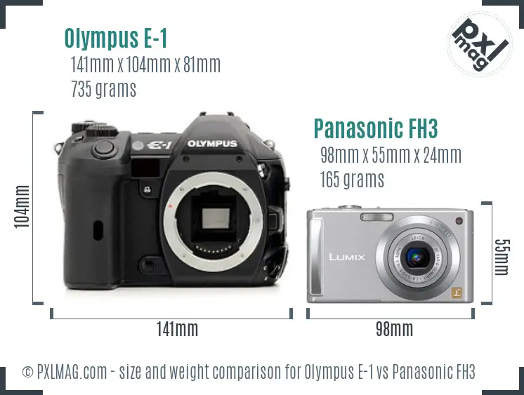 Olympus E-1 vs Panasonic FH3 size comparison