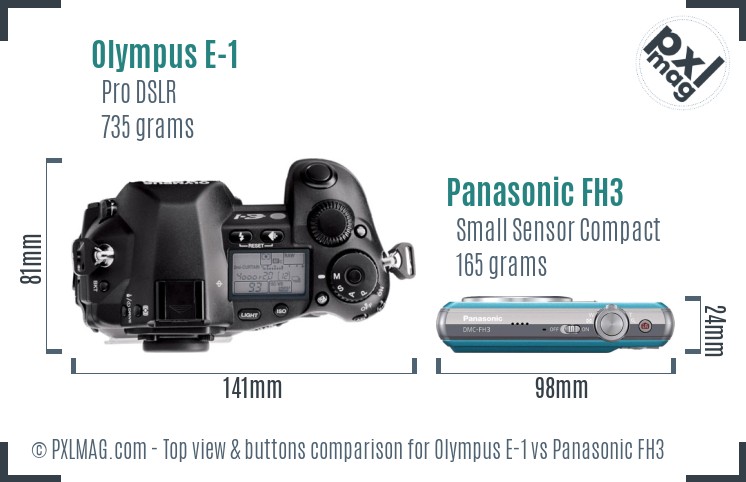 Olympus E-1 vs Panasonic FH3 top view buttons comparison