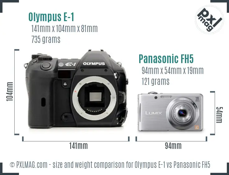 Olympus E-1 vs Panasonic FH5 size comparison
