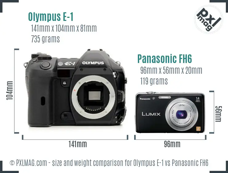 Olympus E-1 vs Panasonic FH6 size comparison