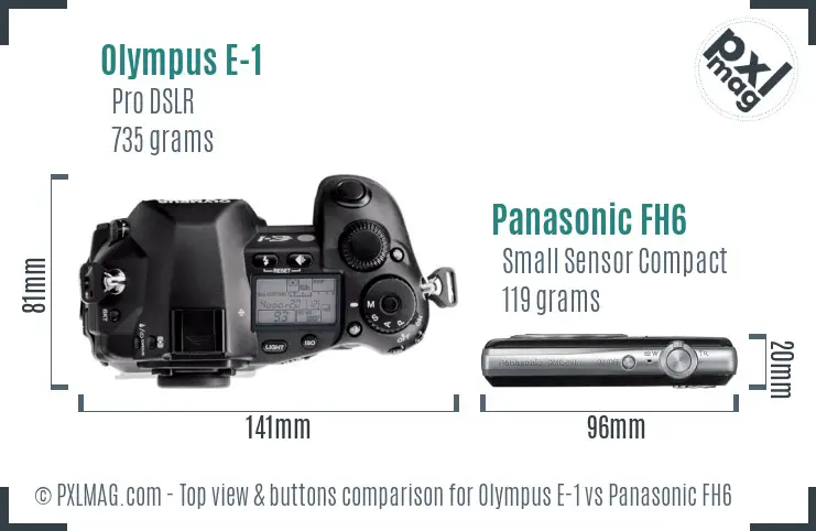 Olympus E-1 vs Panasonic FH6 top view buttons comparison