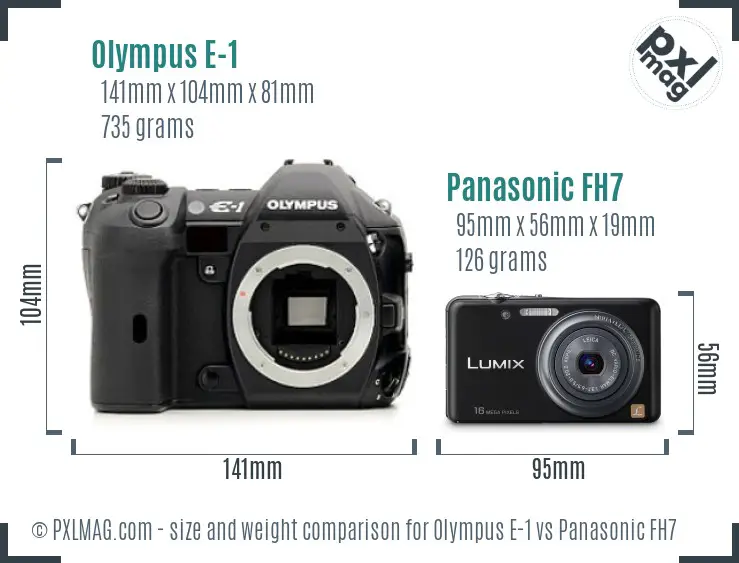 Olympus E-1 vs Panasonic FH7 size comparison