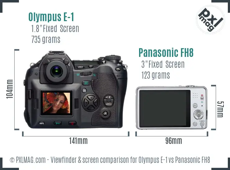 Olympus E-1 vs Panasonic FH8 Screen and Viewfinder comparison