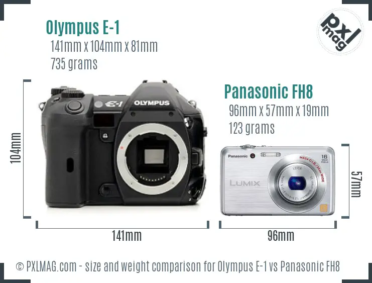 Olympus E-1 vs Panasonic FH8 size comparison