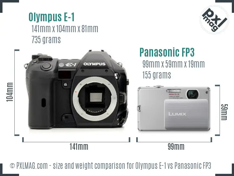 Olympus E-1 vs Panasonic FP3 size comparison