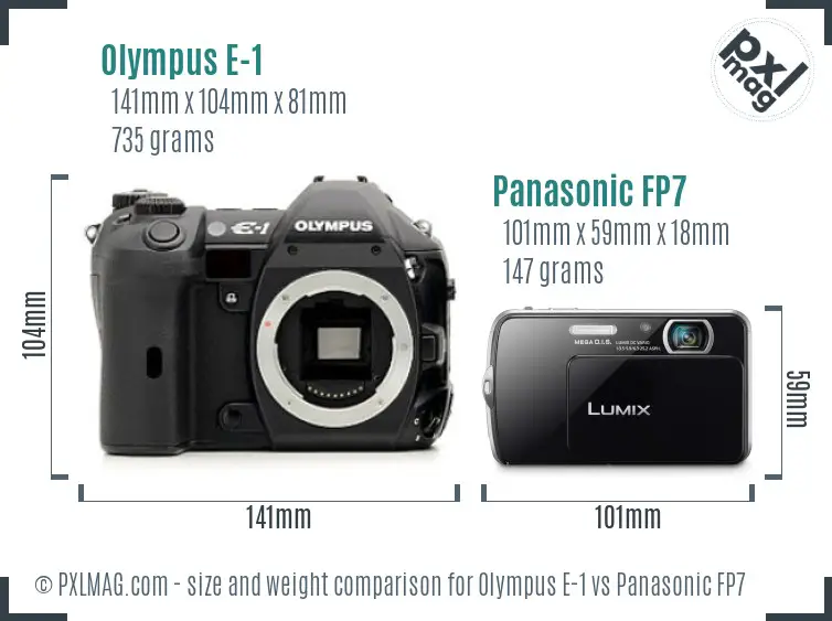 Olympus E-1 vs Panasonic FP7 size comparison