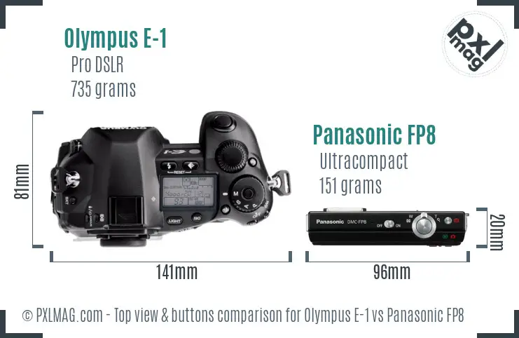 Olympus E-1 vs Panasonic FP8 top view buttons comparison