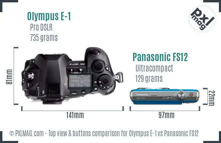 Olympus E-1 vs Panasonic FS12 top view buttons comparison