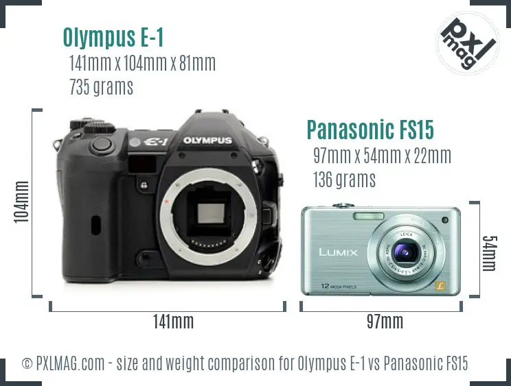 Olympus E-1 vs Panasonic FS15 size comparison