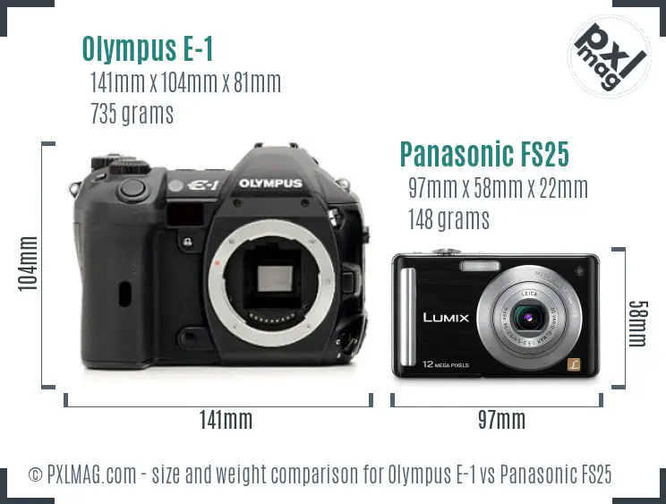 Olympus E-1 vs Panasonic FS25 size comparison