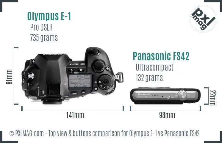 Olympus E-1 vs Panasonic FS42 top view buttons comparison