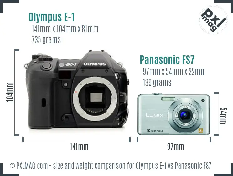 Olympus E-1 vs Panasonic FS7 size comparison