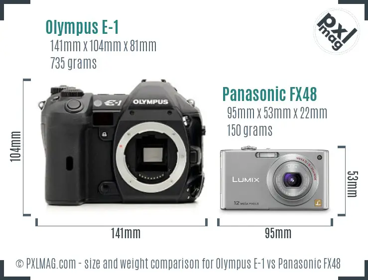 Olympus E-1 vs Panasonic FX48 size comparison