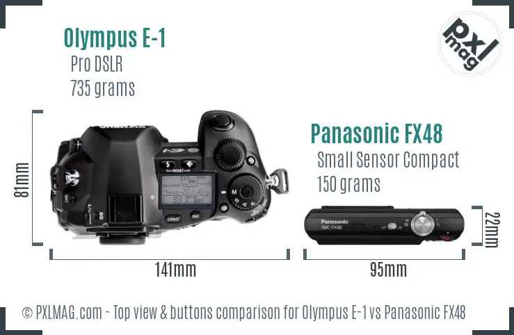Olympus E-1 vs Panasonic FX48 top view buttons comparison