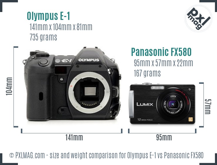 Olympus E-1 vs Panasonic FX580 size comparison