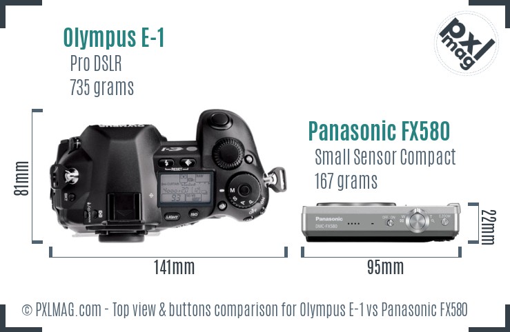 Olympus E-1 vs Panasonic FX580 top view buttons comparison