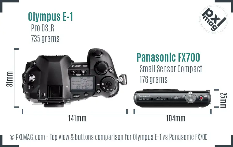 Olympus E-1 vs Panasonic FX700 top view buttons comparison