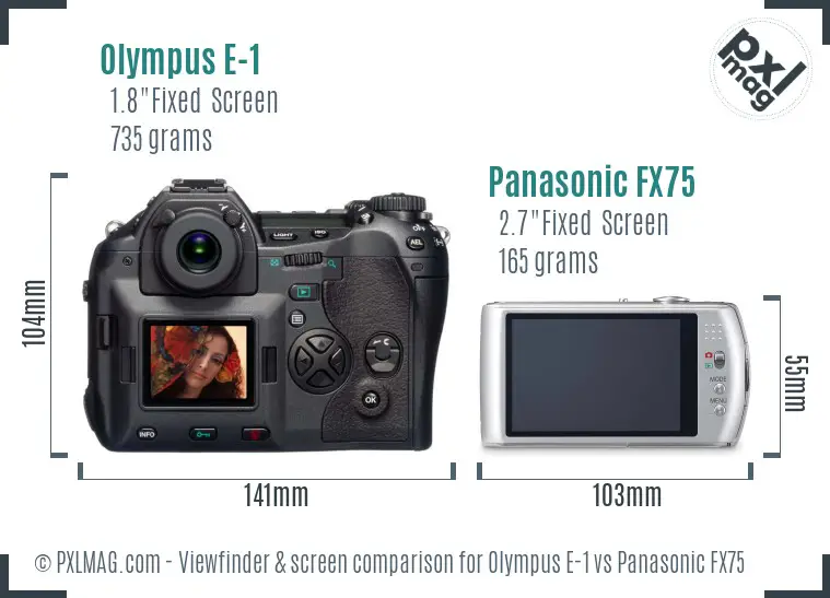 Olympus E-1 vs Panasonic FX75 Screen and Viewfinder comparison