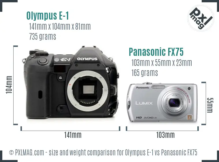 Olympus E-1 vs Panasonic FX75 size comparison