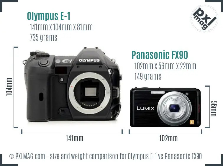 Olympus E-1 vs Panasonic FX90 size comparison