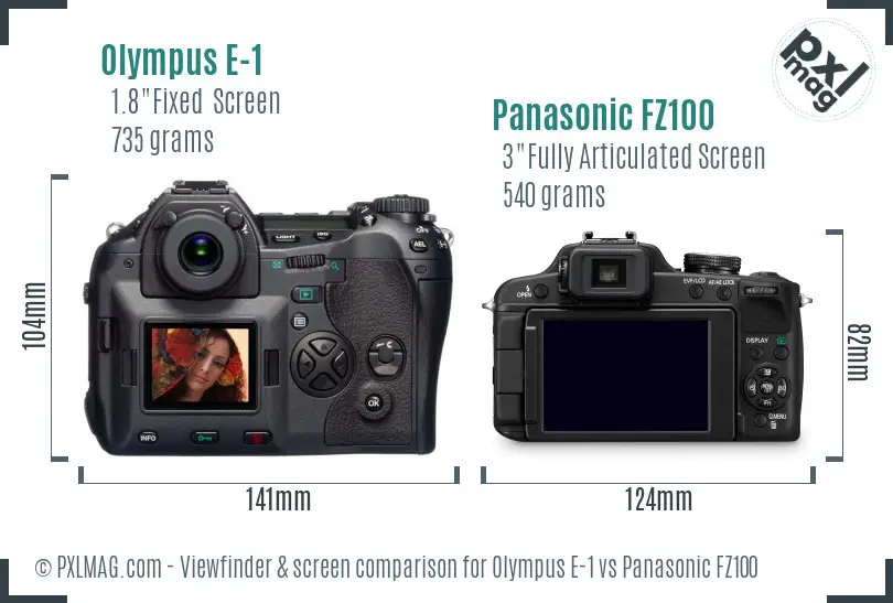 Olympus E-1 vs Panasonic FZ100 Screen and Viewfinder comparison