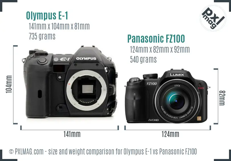 Olympus E-1 vs Panasonic FZ100 size comparison