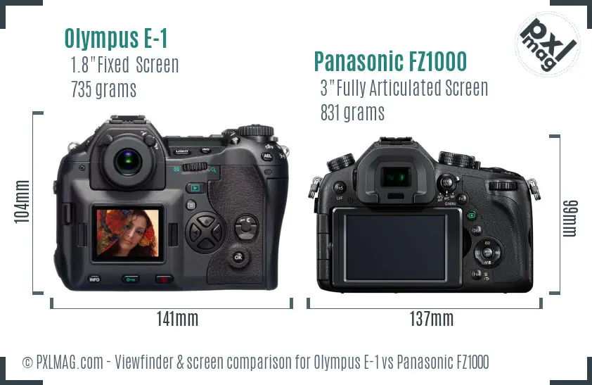 Olympus E-1 vs Panasonic FZ1000 Screen and Viewfinder comparison