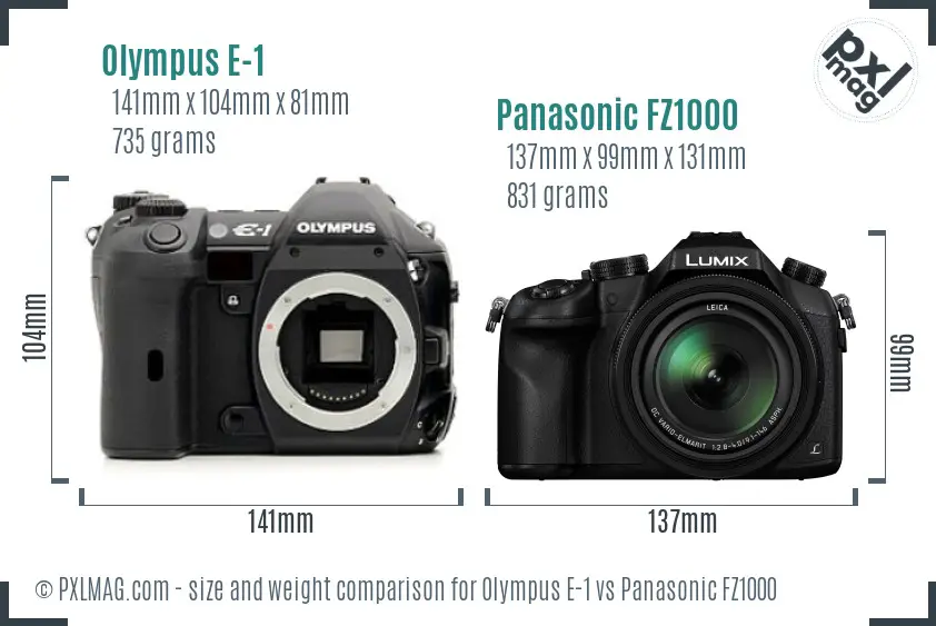 Olympus E-1 vs Panasonic FZ1000 size comparison